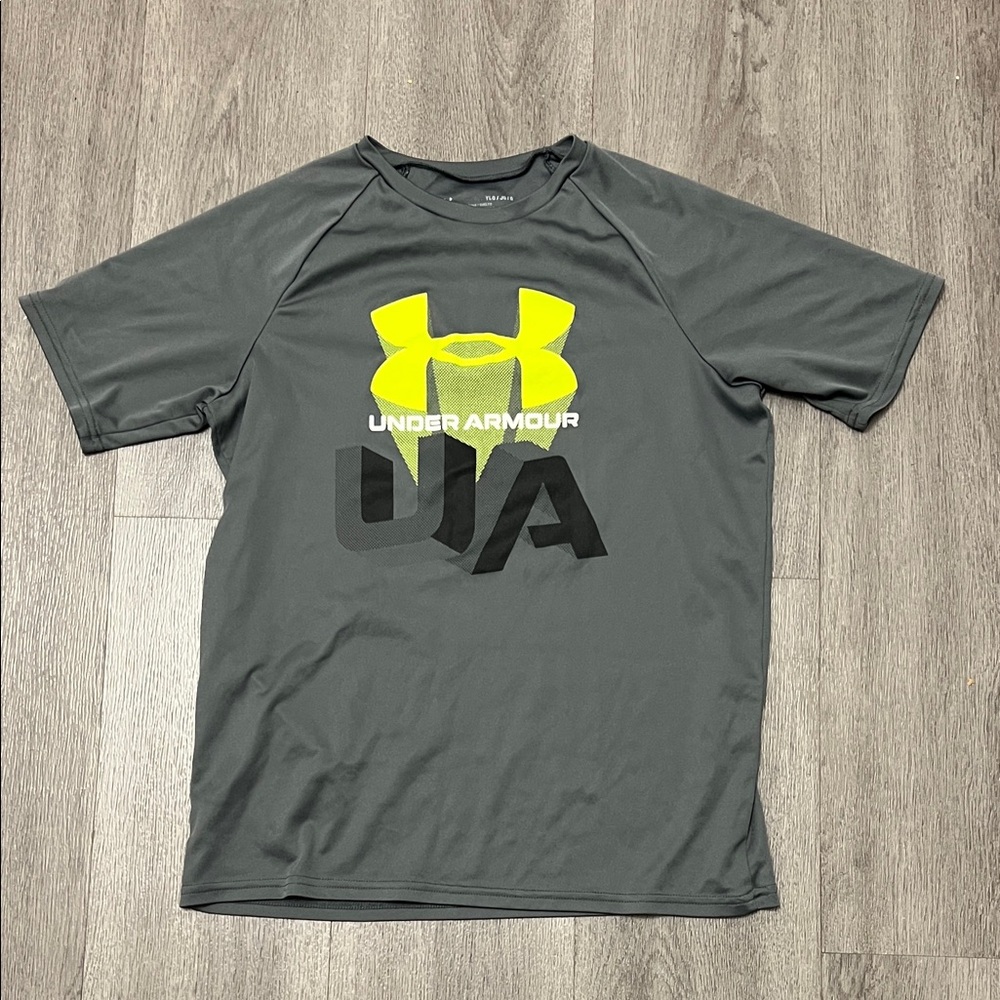 Under Armour Charcoal Tee with Neon Yellow Emblem